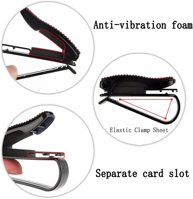 Turcee Set of 2 Bling Rhinestone Car Sun Visor Glasses Holders with Anti-Scratch Sponge,Car Decoration for Women Girls,Ticket Card Clip Visor Organizer,Universal Rhinestone Car Accessories (Red-2pcs) - Image 4